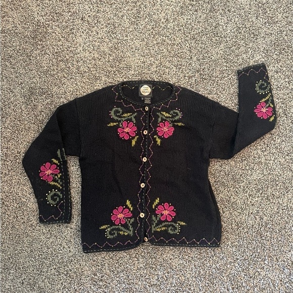 Planet Earth Imported Black and Pink Cottage Core Embroidered Grandma Cardigan - Picture 1 of 6